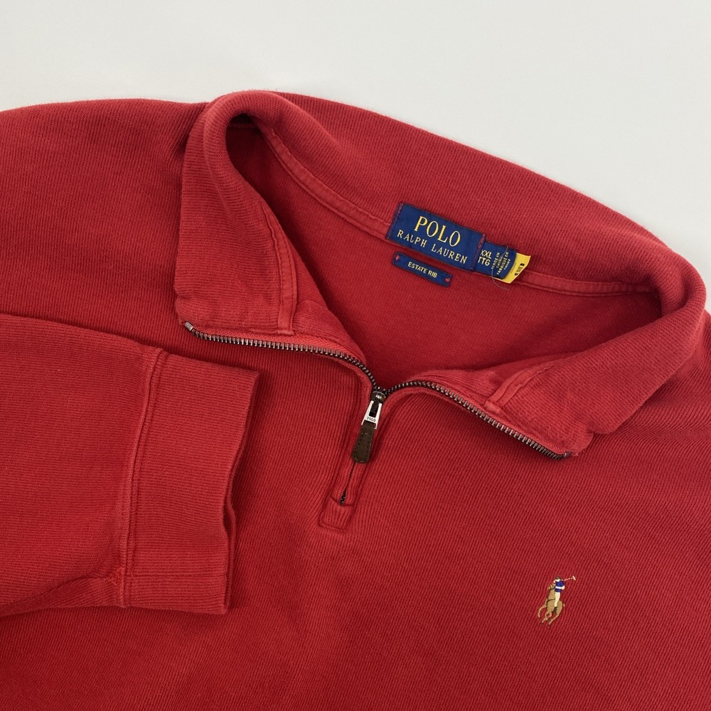 Polo‎ Ralph Lauren Sweater Mens XXL Red Estate Rib 1/4 Zip Pullover Flesh Pony